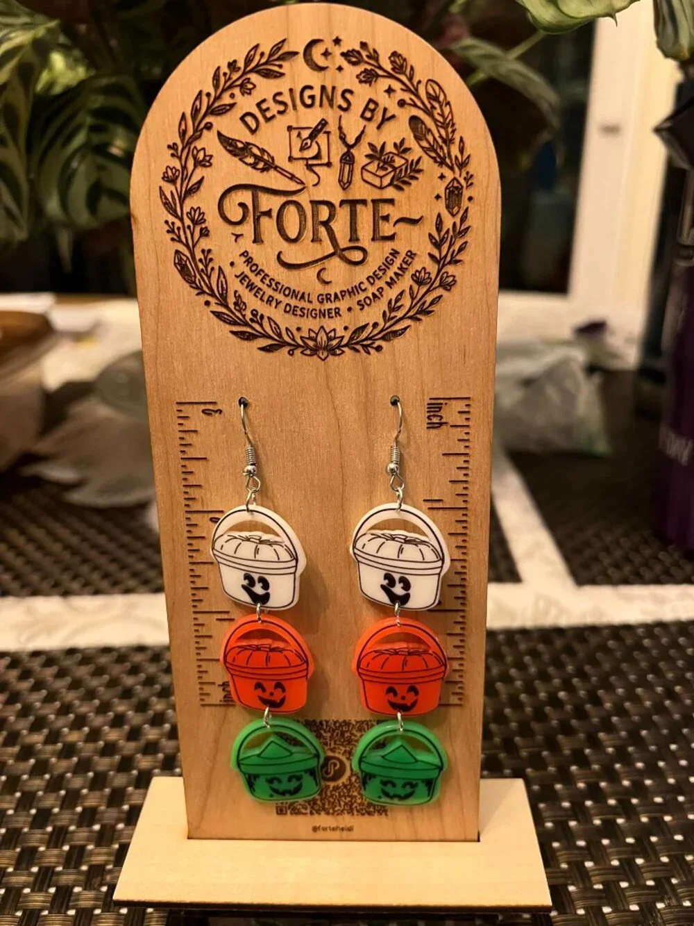 Vintage Style Halloween Boo Buckets Dangle Earrings Spooky Nostalgia
